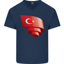 Curled Turkey Flag Turkish Day Football Mens V-Neck Cotton T-Shirt Navy Blue