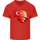 Curled Turkey Flag Turkish Day Football Mens V-Neck Cotton T-Shirt Red