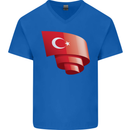 Curled Turkey Flag Turkish Day Football Mens V-Neck Cotton T-Shirt Royal Blue