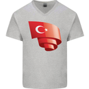 Curled Turkey Flag Turkish Day Football Mens V-Neck Cotton T-Shirt Sports Grey