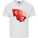 Curled Turkey Flag Turkish Day Football Mens V-Neck Cotton T-Shirt White