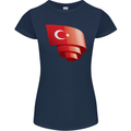 Curled Turkey Flag Turkish Day Football Womens Petite Cut T-Shirt Navy Blue