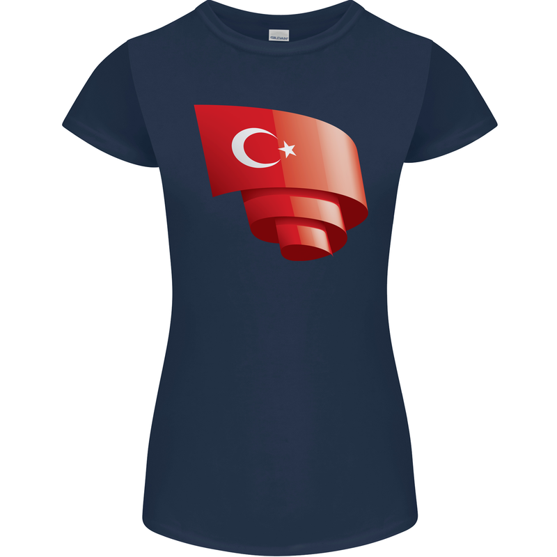 Curled Turkey Flag Turkish Day Football Womens Petite Cut T-Shirt Navy Blue