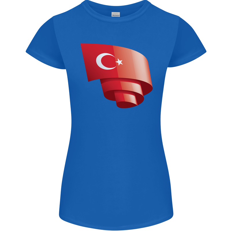 Curled Turkey Flag Turkish Day Football Womens Petite Cut T-Shirt Royal Blue