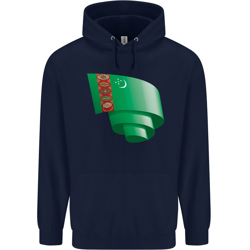 Curled Turkmenistan Flag The Turkmen Day Football Childrens Kids Hoodie Navy Blue