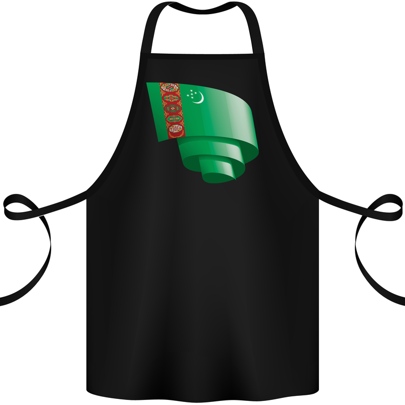 Curled Turkmenistan Flag The Turkmen Day Football Cotton Apron 100% Organic Black