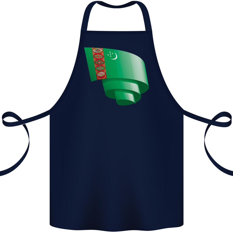 Curled Turkmenistan Flag The Turkmen Day Football Cotton Apron 100% Organic Navy Blue