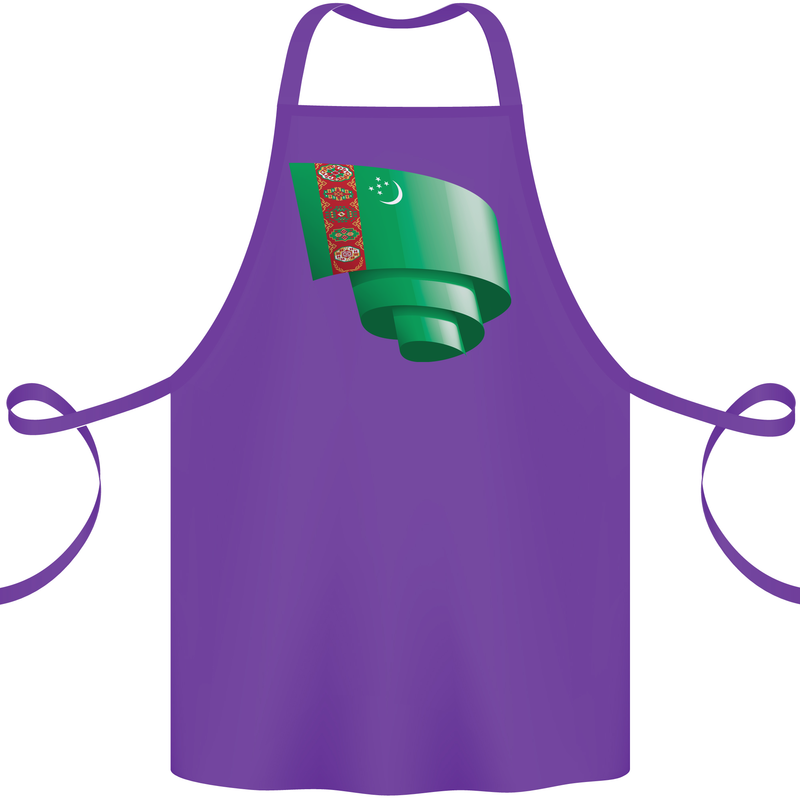 Curled Turkmenistan Flag The Turkmen Day Football Cotton Apron 100% Organic Purple