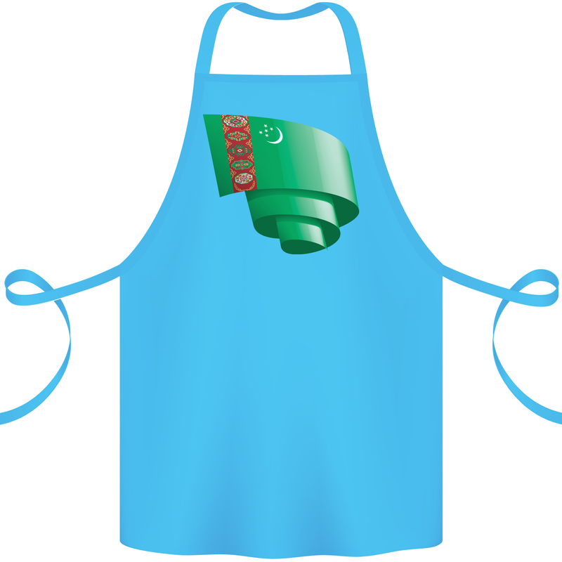 Curled Turkmenistan Flag The Turkmen Day Football Cotton Apron 100% Organic Turquoise