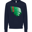 Curled Turkmenistan Flag The Turkmen Day Football Kids Sweatshirt Jumper Navy Blue