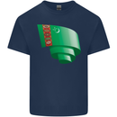 Curled Turkmenistan Flag The Turkmen Day Football Kids T-Shirt Childrens Navy Blue