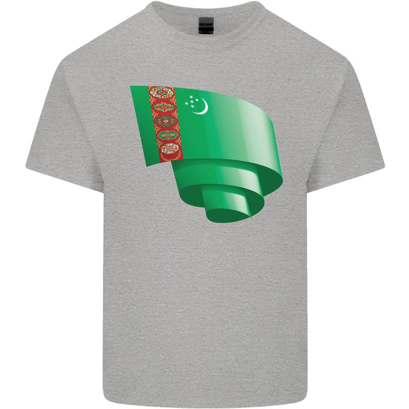 Curled Turkmenistan Flag The Turkmen Day Football Kids T-Shirt Childrens Sports Grey