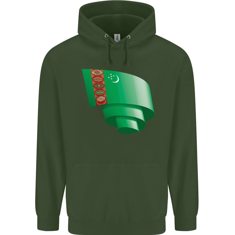 Curled Turkmenistan Flag The Turkmen Day Football Mens 80% Cotton Hoodie Forest Green