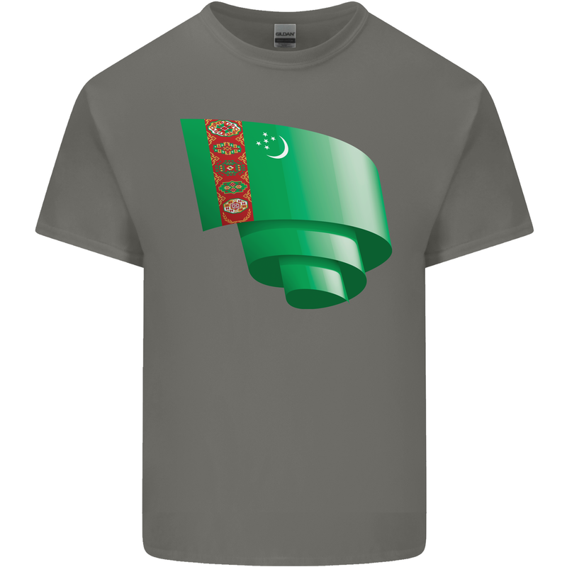 Curled Turkmenistan Flag The Turkmen Day Football Mens Cotton T-Shirt Tee Top Charcoal