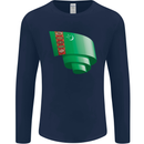 Curled Turkmenistan Flag The Turkmen Day Football Mens Long Sleeve T-Shirt Navy Blue
