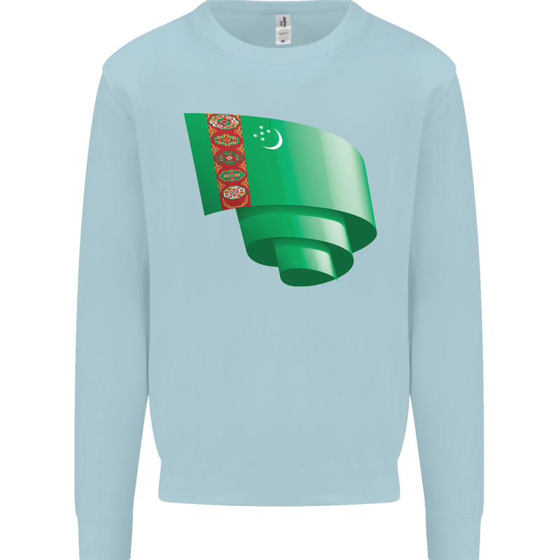 Curled Turkmenistan Flag The Turkmen Day Football Mens Sweatshirt Jumper Light Blue