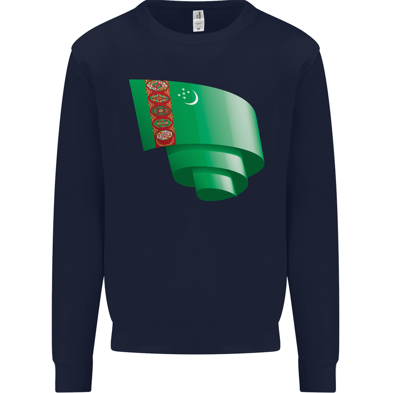 Curled Turkmenistan Flag The Turkmen Day Football Mens Sweatshirt Jumper Navy Blue