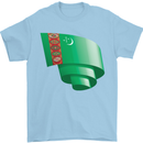 Curled Turkmenistan Flag The Turkmen Day Football Mens T-Shirt 100% Cotton Light Blue