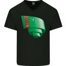 Curled Turkmenistan Flag The Turkmen Day Football Mens V-Neck Cotton T-Shirt Black