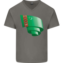 Curled Turkmenistan Flag The Turkmen Day Football Mens V-Neck Cotton T-Shirt Charcoal