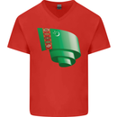 Curled Turkmenistan Flag The Turkmen Day Football Mens V-Neck Cotton T-Shirt Red