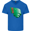 Curled Turkmenistan Flag The Turkmen Day Football Mens V-Neck Cotton T-Shirt Royal Blue