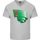 Curled Turkmenistan Flag The Turkmen Day Football Mens V-Neck Cotton T-Shirt Sports Grey