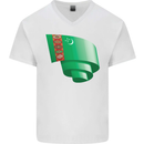 Curled Turkmenistan Flag The Turkmen Day Football Mens V-Neck Cotton T-Shirt White