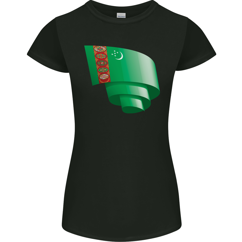 Curled Turkmenistan Flag The Turkmen Day Football Womens Petite Cut T-Shirt Black
