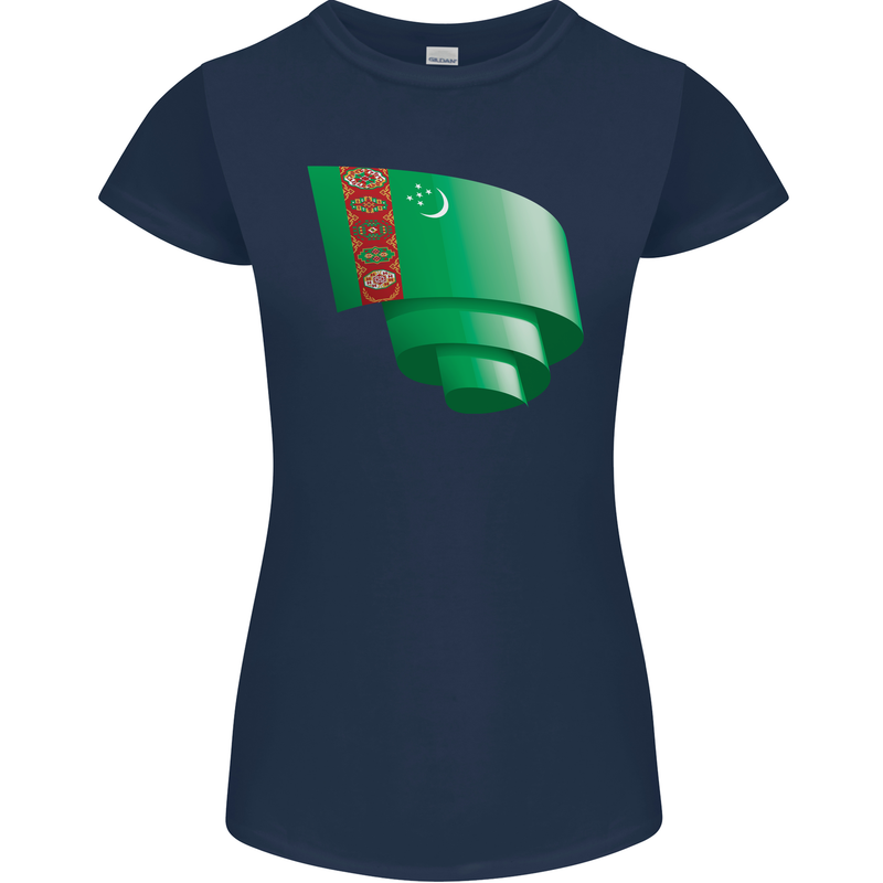 Curled Turkmenistan Flag The Turkmen Day Football Womens Petite Cut T-Shirt Navy Blue