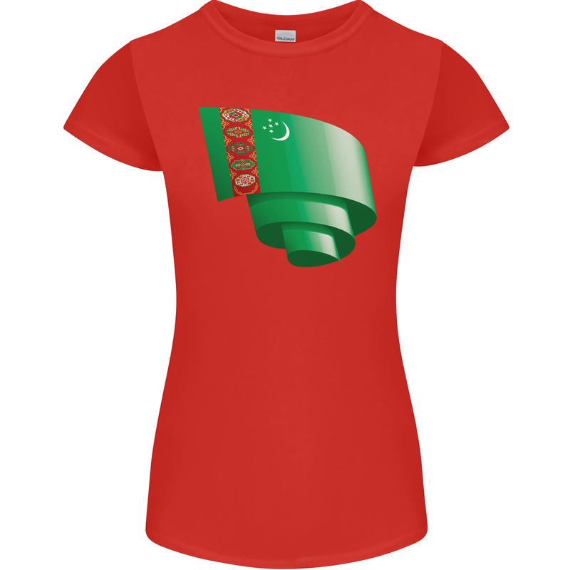 Curled Turkmenistan Flag The Turkmen Day Football Womens Petite Cut T-Shirt Red