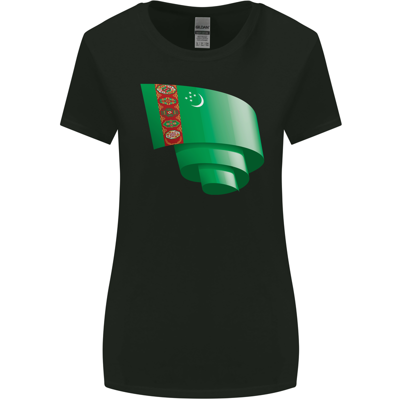 Curled Turkmenistan Flag The Turkmen Day Football Womens Wider Cut T-Shirt Black