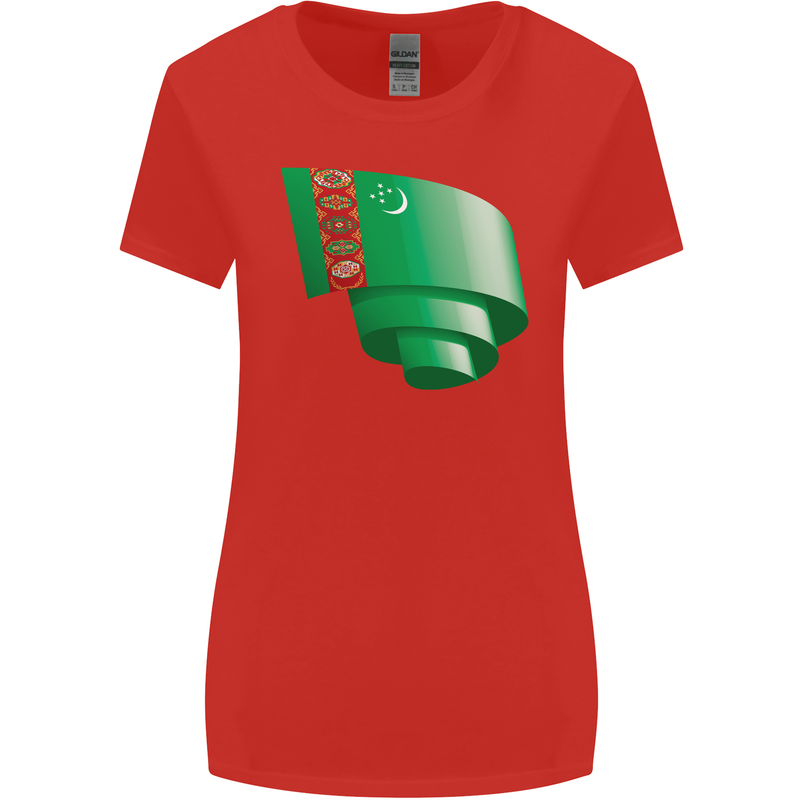 Curled Turkmenistan Flag The Turkmen Day Football Womens Wider Cut T-Shirt Red