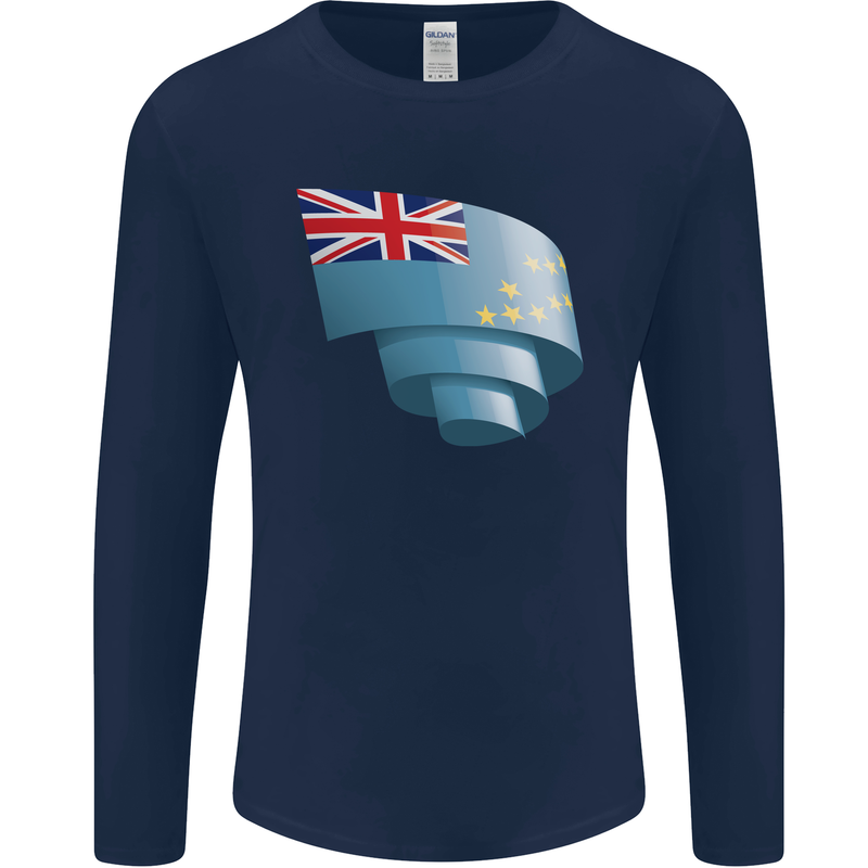 Curled Tuvalu Flag Tuvaluan Day Football Mens Long Sleeve T-Shirt Navy Blue