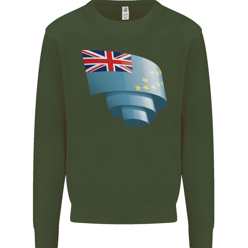 Curled Tuvalu Flag Tuvaluan Day Football Mens Sweatshirt Jumper Forest Green