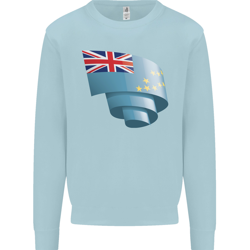 Curled Tuvalu Flag Tuvaluan Day Football Mens Sweatshirt Jumper Light Blue