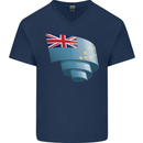 Curled Tuvalu Flag Tuvaluan Day Football Mens V-Neck Cotton T-Shirt Navy Blue