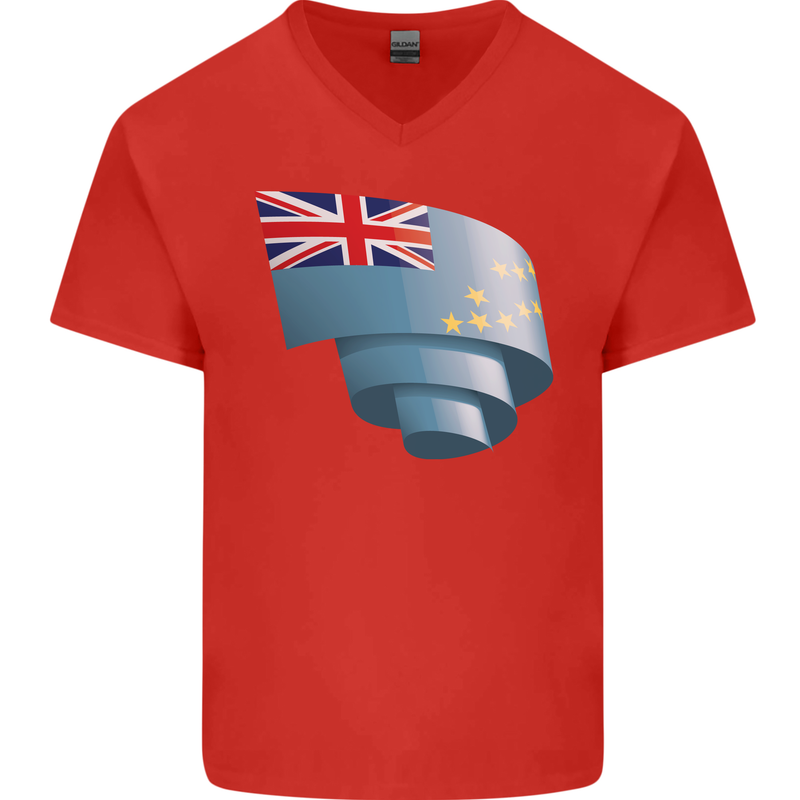 Curled Tuvalu Flag Tuvaluan Day Football Mens V-Neck Cotton T-Shirt Red