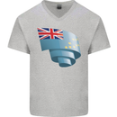 Curled Tuvalu Flag Tuvaluan Day Football Mens V-Neck Cotton T-Shirt Sports Grey