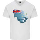 Curled Tuvalu Flag Tuvaluan Day Football Mens V-Neck Cotton T-Shirt White