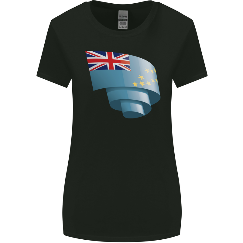 Curled Tuvalu Flag Tuvaluan Day Football Womens Wider Cut T-Shirt Black