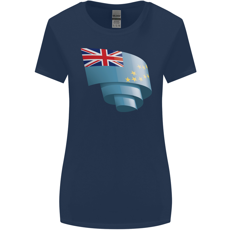 Curled Tuvalu Flag Tuvaluan Day Football Womens Wider Cut T-Shirt Navy Blue
