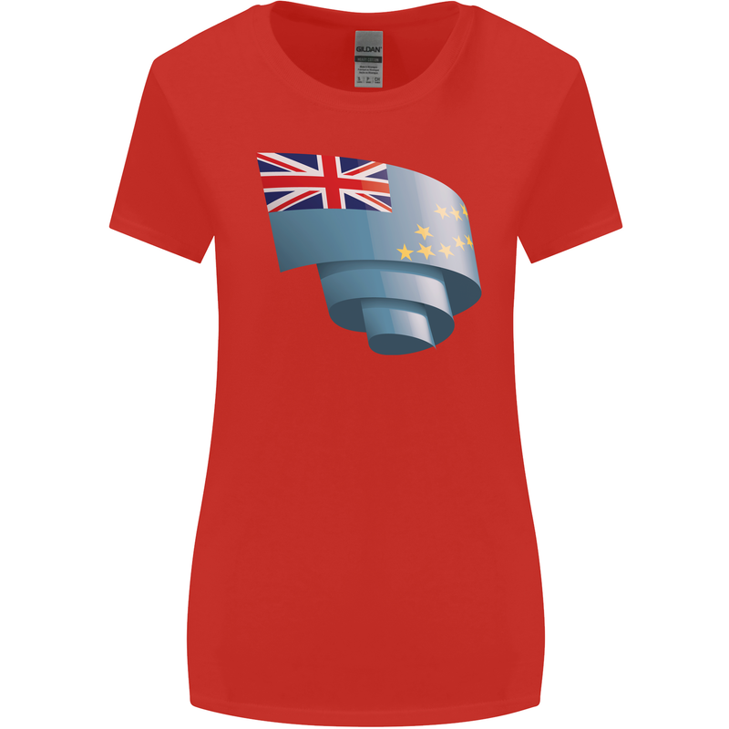 Curled Tuvalu Flag Tuvaluan Day Football Womens Wider Cut T-Shirt Red