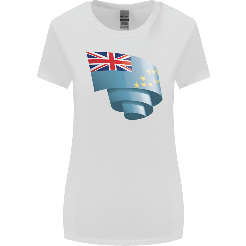 Curled Tuvalu Flag Tuvaluan Day Football Womens Wider Cut T-Shirt White