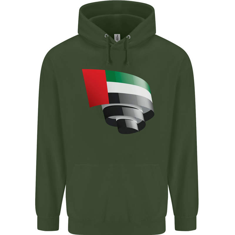 Curled UAE Flag Day Emirati Day Football Childrens Kids Hoodie Forest Green