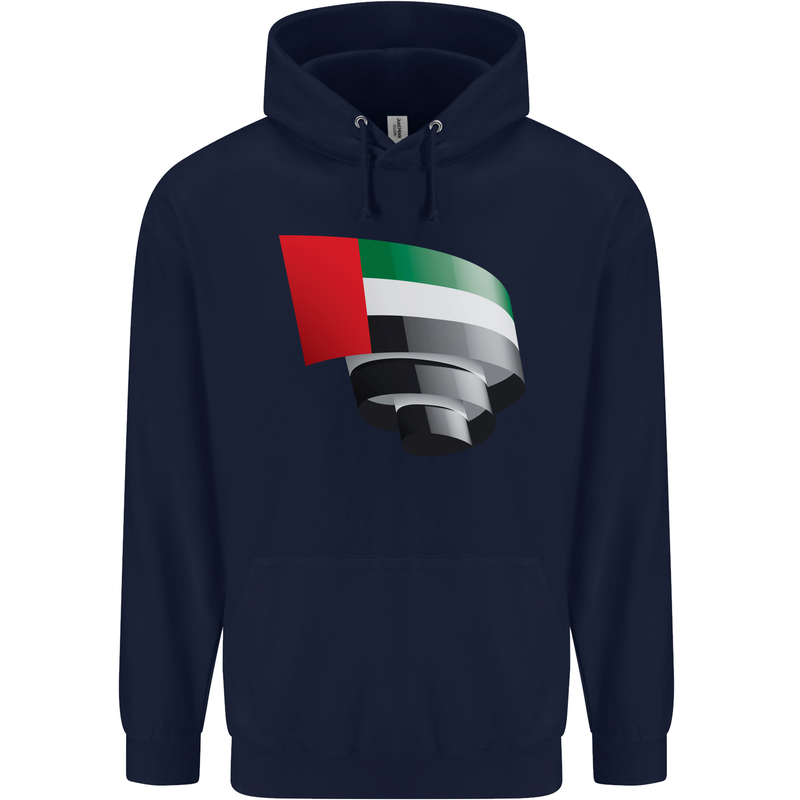 Curled UAE Flag Day Emirati Day Football Childrens Kids Hoodie Navy Blue