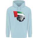 Curled UAE Flag Day Emirati Day Football Mens 80% Cotton Hoodie Light Blue