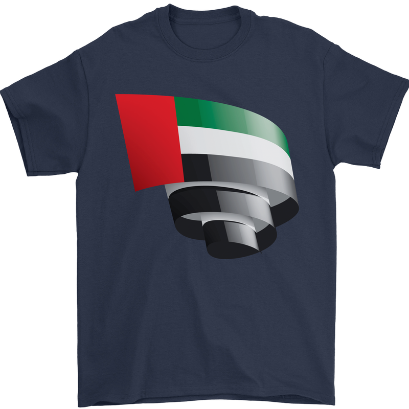 Curled UAE Flag Day Emirati Day Football Mens T-Shirt 100% Cotton Navy Blue