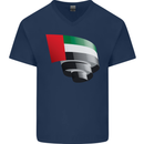 Curled UAE Flag Day Emirati Day Football Mens V-Neck Cotton T-Shirt Navy Blue