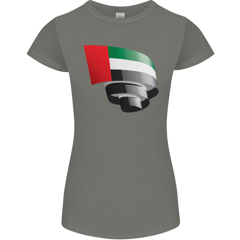 Curled UAE Flag Day Emirati Day Football Womens Petite Cut T-Shirt Charcoal